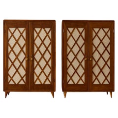 Gio Ponti Low Wardrobes, Stained Oak & Brass, Italy, 1950s