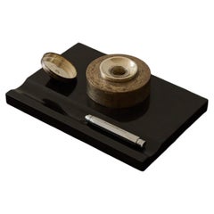Art Deco table set from inter-war Scandinavia. Silver plated inkwell