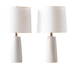 Gordon & Jane Martz / Marshall Studios Ceramic Pottery Table Lamps, White Glaze