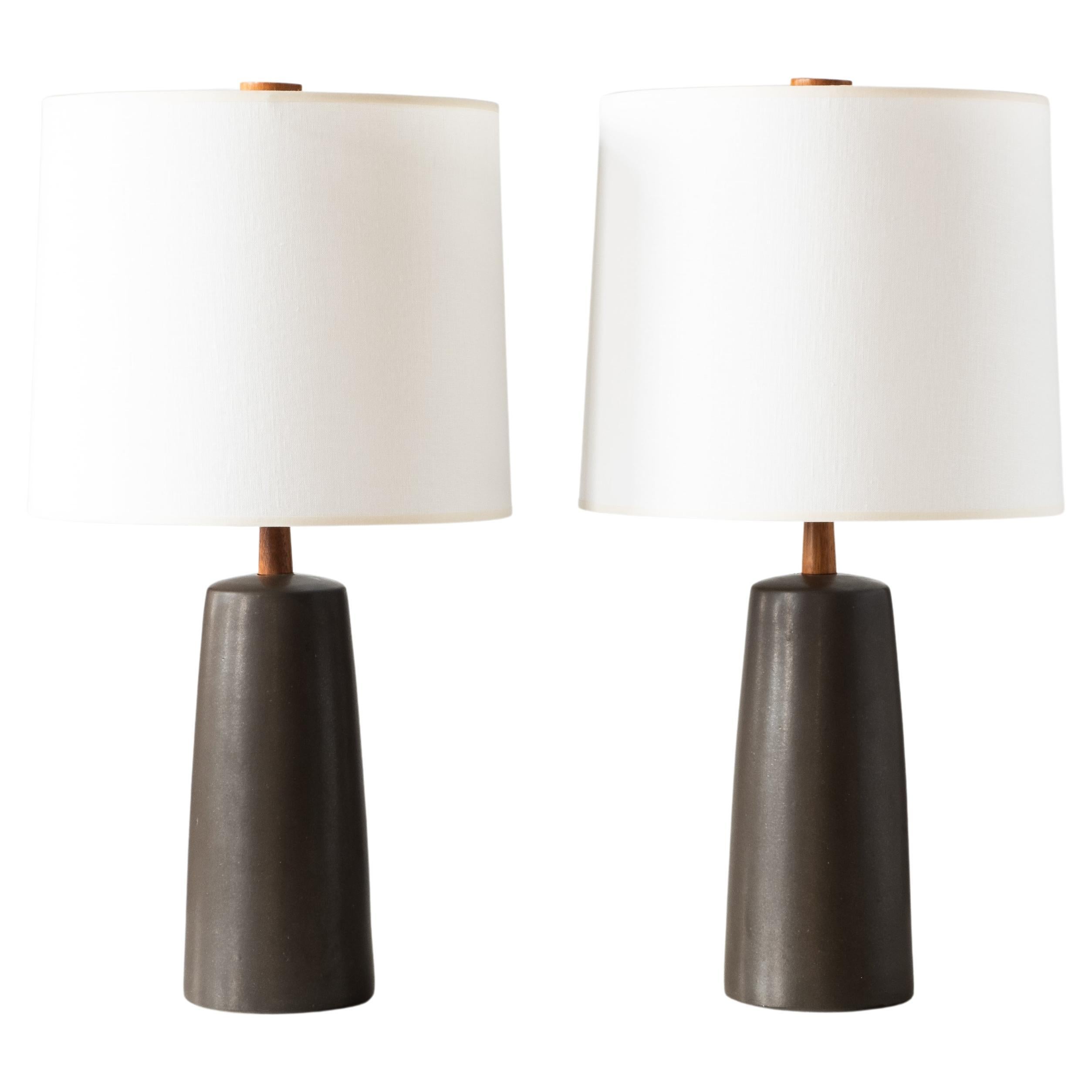 Gordon & Jane Martz / Marshall Studios Ceramic Pottery Table Lamps, Black Glaze