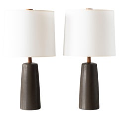 Retro Gordon & Jane Martz / Marshall Studios Ceramic Pottery Table Lamps, Black Glaze