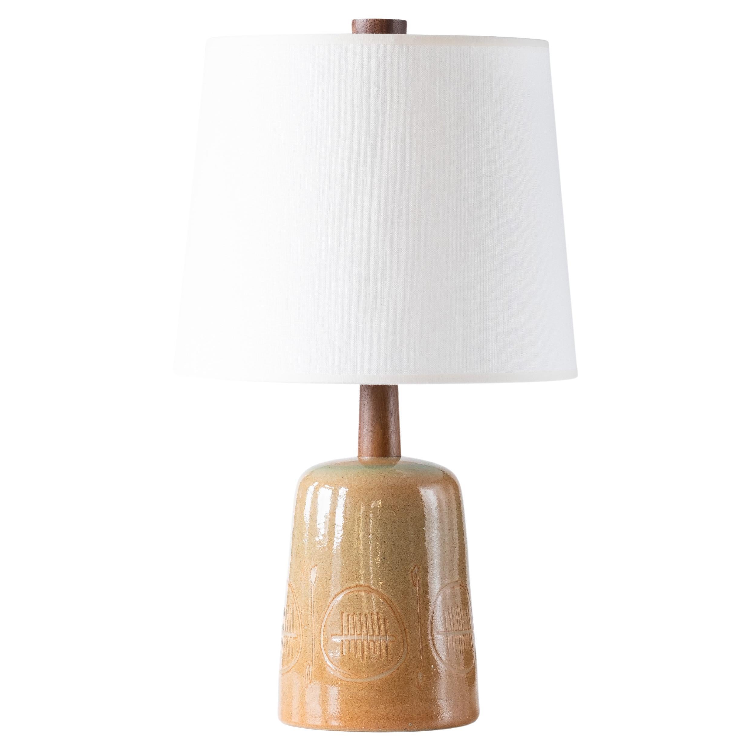 Martz / Marshall Studios Lamp - Tan / Rust / Green Glaze with Incised Design