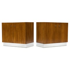 Pair of Vintage Mid Century Zebrawood and Chrome Cabinets by Milo Baughman