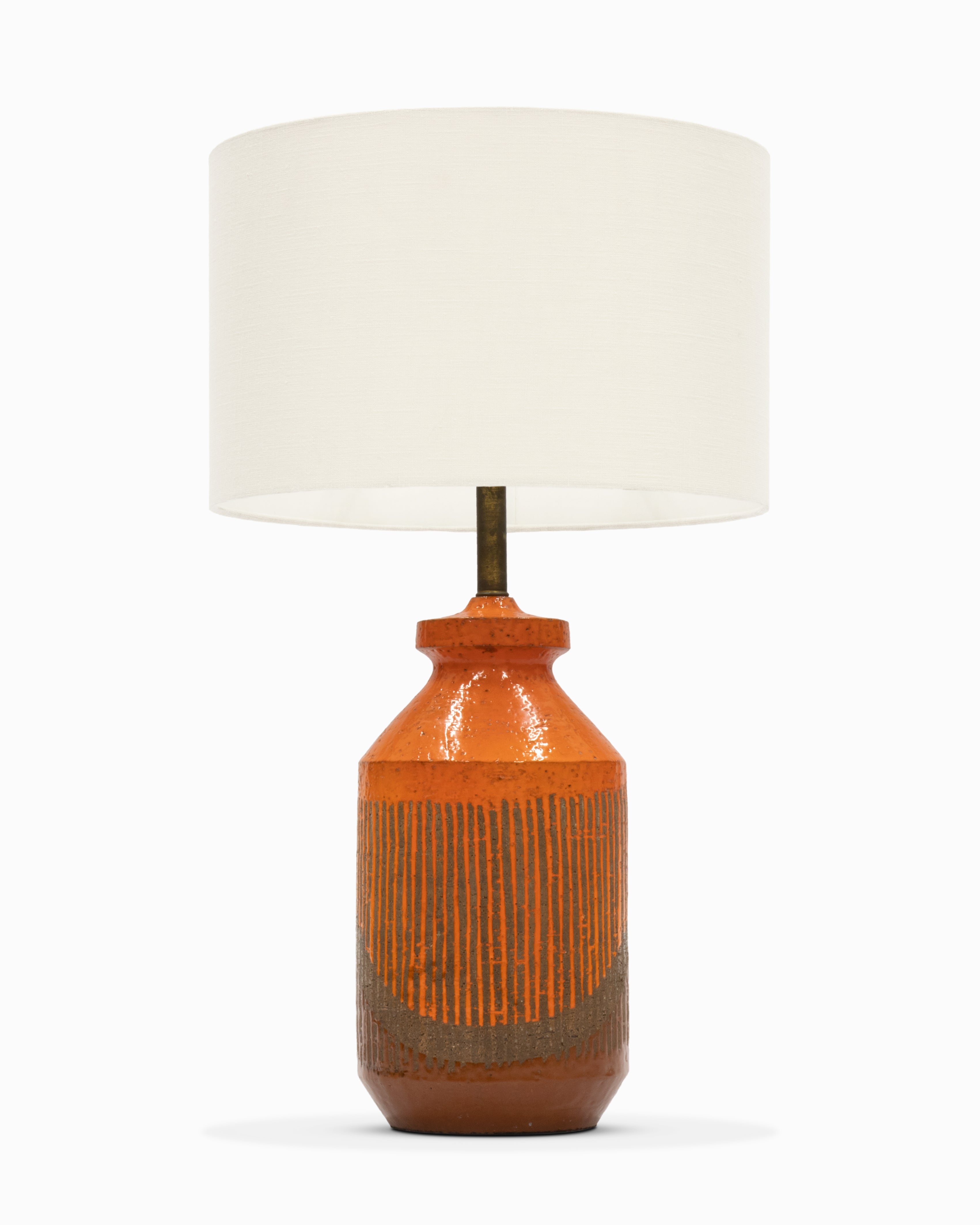 Vintage Italian Mid Century Orange Striped Table Lamp by Aldo