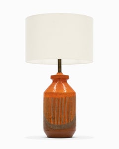 Lampada da tavolo vintage italiana a righe arancioni della metà del secolo, firmata Aldo Londi / Bitossi