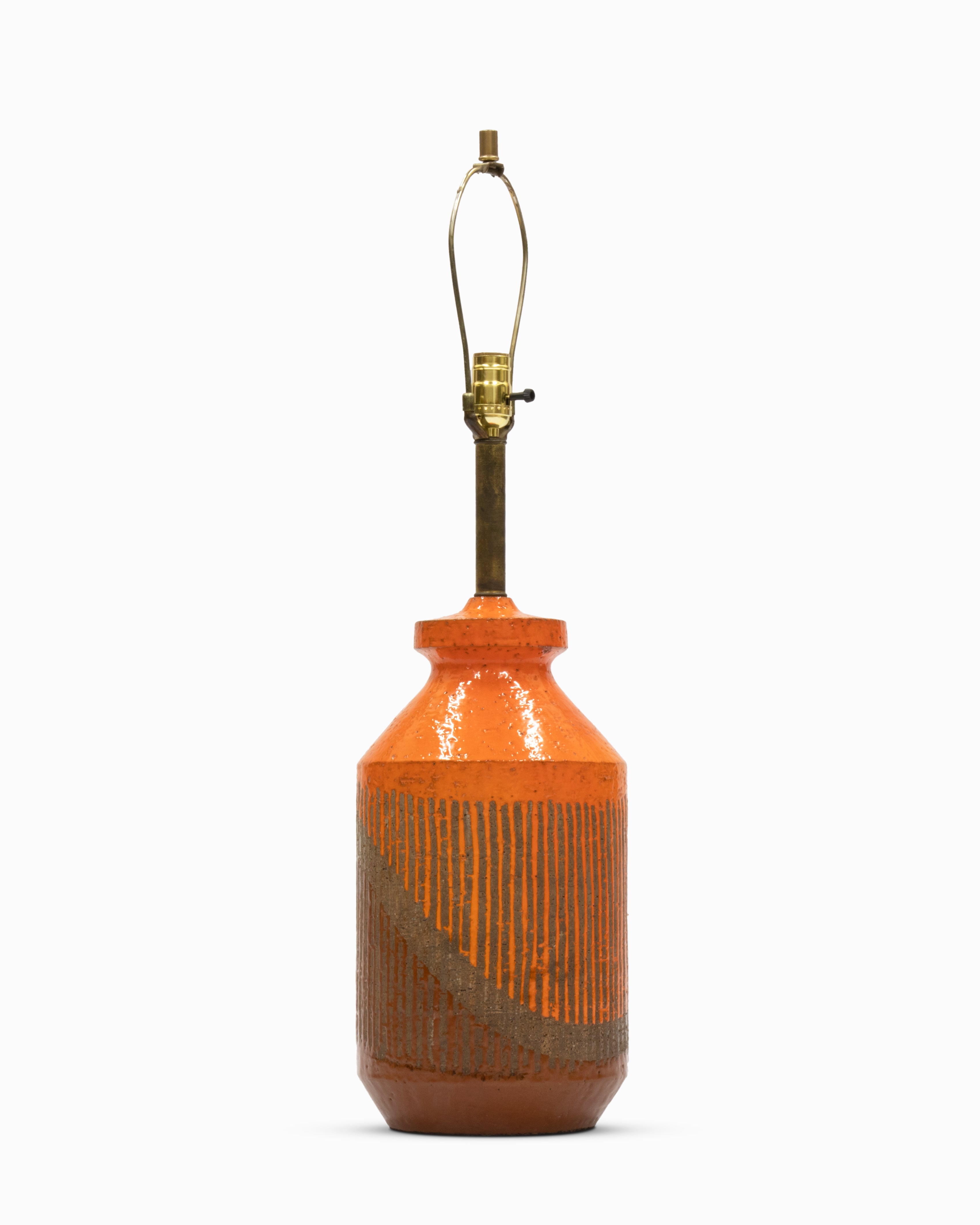 Vintage Italian Mid Century Orange Striped Table Lamp by Aldo