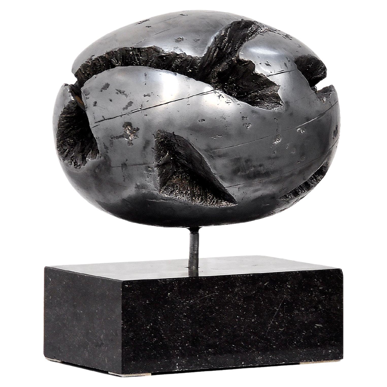 1970's Brutalist Spherical Metal Sculpture On Granite Base