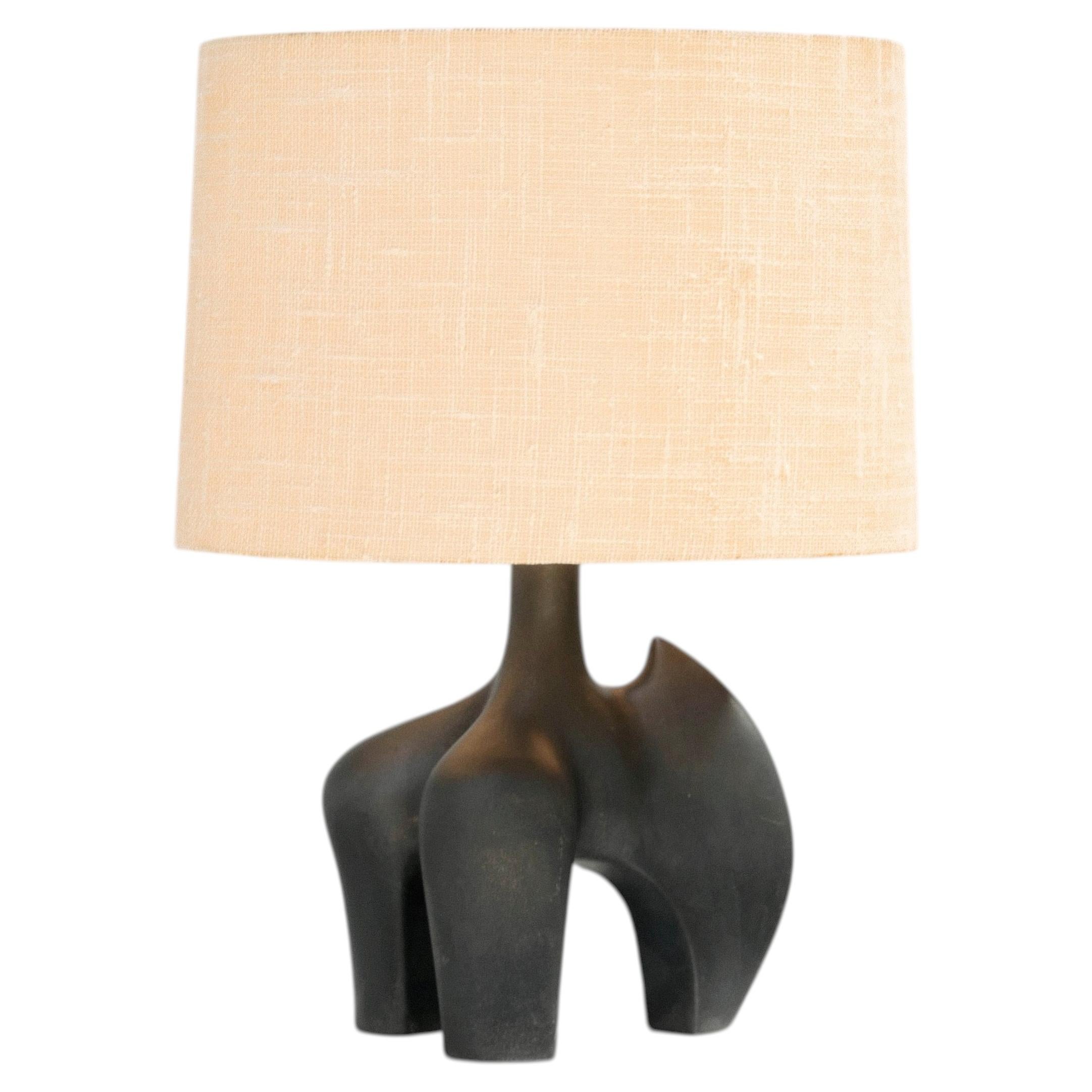 Sculptural Black Ceramic Table Lamp in the Manner of Georges Jouve, France, 1950