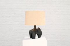 Sculptural Black Ceramic Table Lamp in the Manner of Georges Jouve, France, 1950