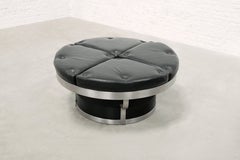 Large Italian Circular Leather Bench, Chromed Metal Frame, 1970s