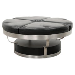 Large Italian Circular Leather Bench, Chromed Metal Frame, 1970s