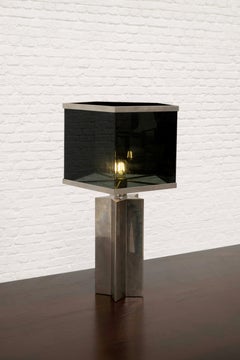 Italian Architectural Table Lamp in Acrylic and Chrome, 1970's.