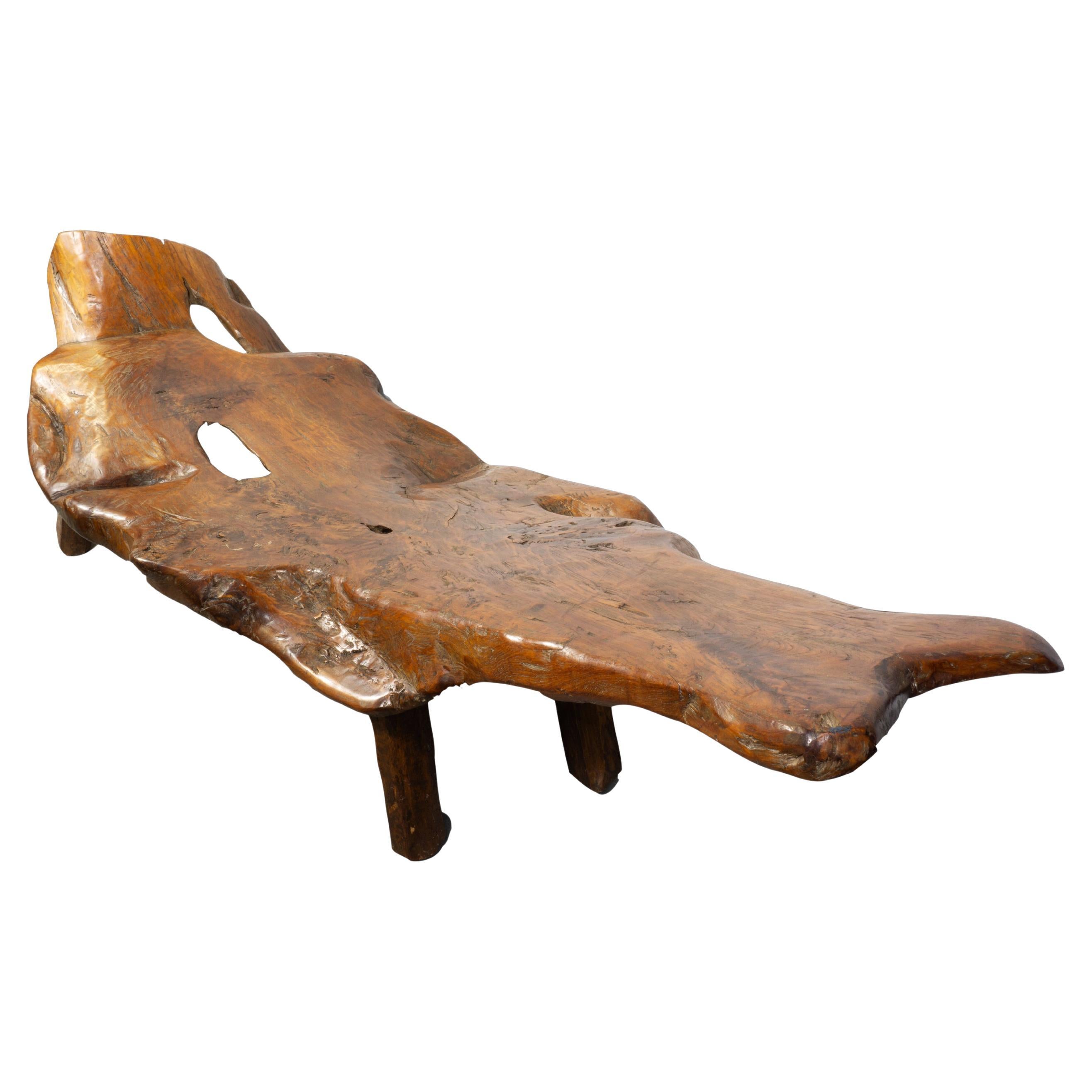 In the Style of Hugo Franca Rare Pequi Burl Wood Live Edge Chaise Lounge