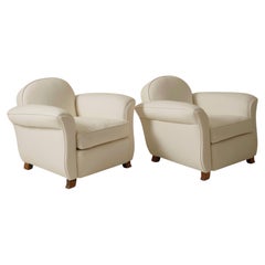 French Art Deco Upholstered Club Chairs with Sculptural Rounded Backs, 1930's