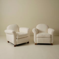 French Art Deco Upholstered Club Chairs with Sculptural Rounded Backs, 1930's