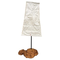 Burl-wood base table lamp with vintage Isamu Noguchi Akari shade