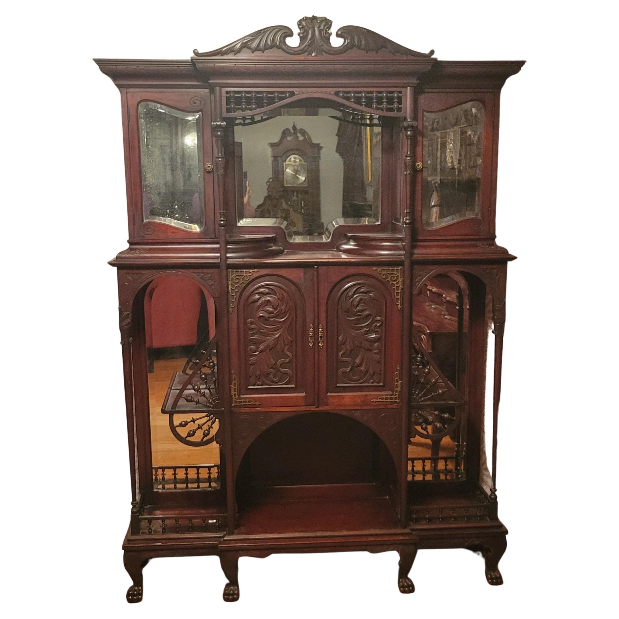 Etagere Art Nouveau in palissandro antico con specchi smussati