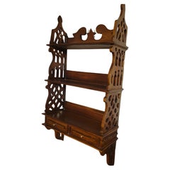 Antique French Provincial Hand-Carved Mahogany Kitchen Shelf with Two Drawers 