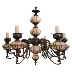 Vintage French Hand-painted Porcelain 6-Light Chandelier