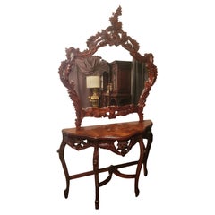Vintage Solid Wood Hand-Carved Rococo Style Mirror