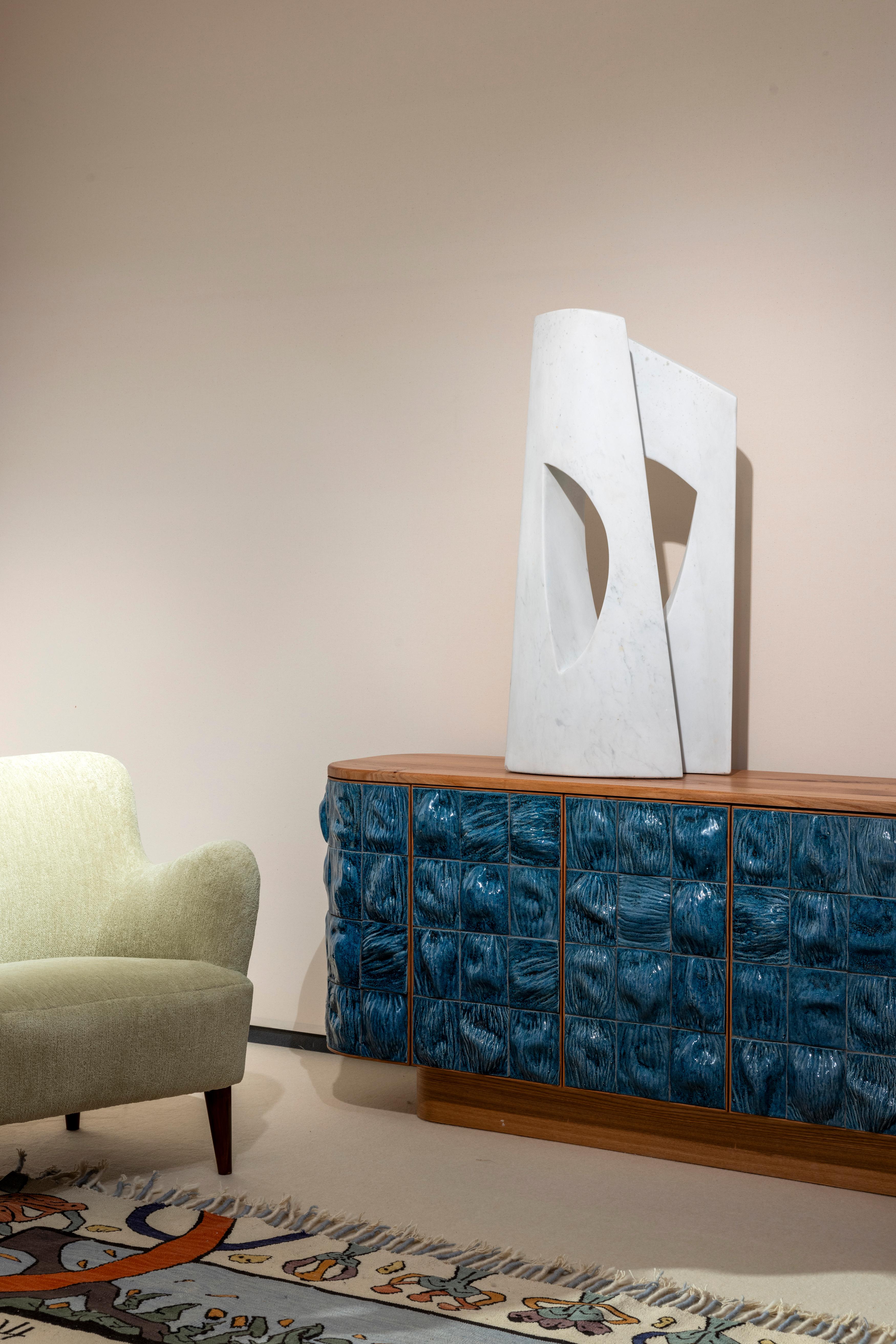 French Post-Modern Carrara Marble Sculpture by Bertrand Créac'h, France For Sale