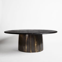 Contemporary Charred Oak and Brass Circular Dining Table by Erwan Boulloud