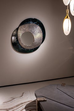 Contemporary Polished Bronze and Glazed Lava Stone Mirror by Erwan Boulloud