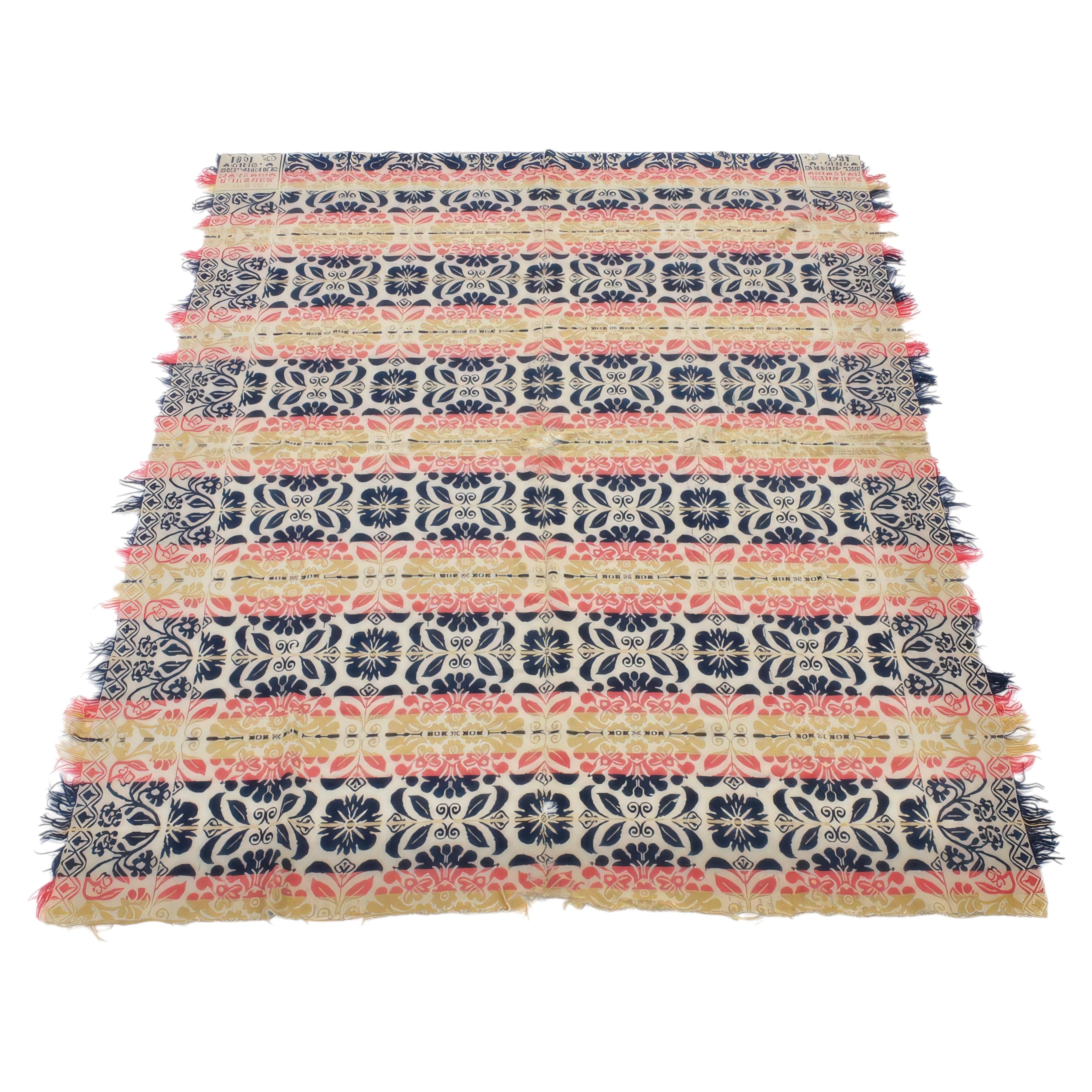 Couverture en jacquard signée avec médaillon floral, milieu du 19e siècle