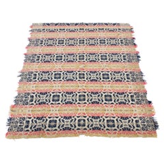 Floral Medallion Signed Jacquard Coverlet, Mid 19th Century