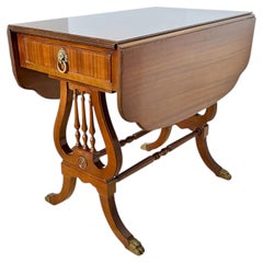 Regency Mahogany Drop-Leaf Table with Lyre Design, Circa 1945