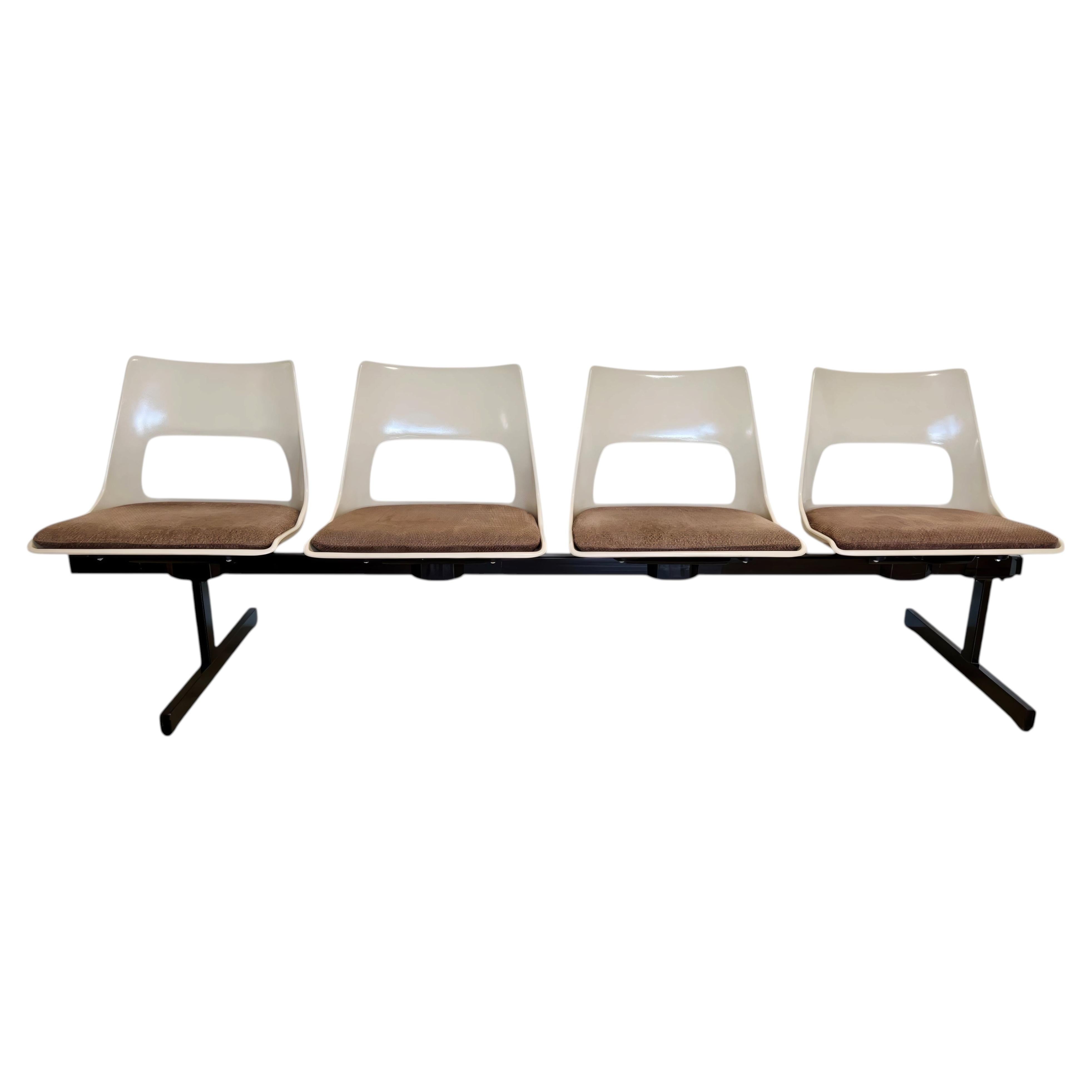 Mid-Century Modern Tandem Four Seat Bench by Krueger