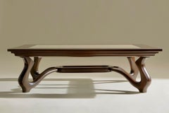 Sculptural Stained Walnut and Glass Coffee Table by Michael Maximo