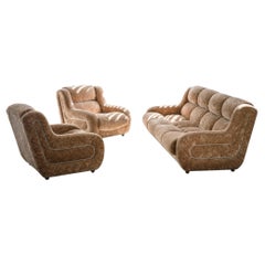 1970s crushed velvet sofa and pair of armchairs