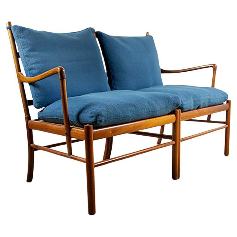 Dänisches 2-Sitzer-Sofa aus Mahagoni und Rohr von Ole Wanscher 1960.