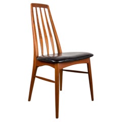 Set of 6 Danish teak and new black leather chairs, "Eva" model by Niels Koefoed.