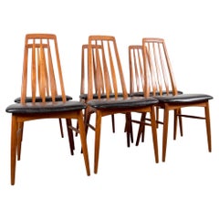 Set of 6 Danish teak and new black leather chairs, "Eva" model by Niels Koefoed.