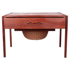 Vintage Danish teak and rattan sewing cabinet (known as a "Travailleuse"), 1960s