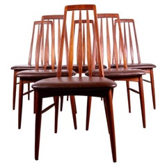 Set of 6 Danish teak and new leather chairs, model "Eva" by Niels Koefoed, 1960.