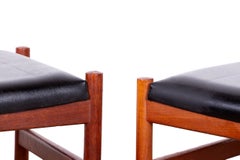 Danish teak and black leather Model 40 stools, Hugo Frandsen for Spottrup, 1960.
