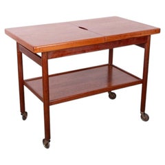 Carrello da servizio danese in teak a due ripiani, estensibile, disegnato da Kurt Østervig