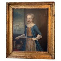 18th Century English School Portrait Painting Of A Young Girl