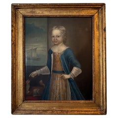 18th Century English School Portrait Painting Of A Young Girl