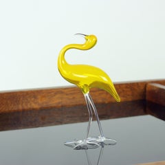 Fenicottero in vetro soffiato giallo di Jaroslav Brychta, Železný Brod, Cecoslovacchia, 1