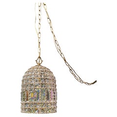 Crystal Baguette And Gold Wirework Chandelier 