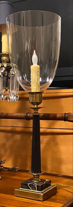 Vintage Blown Glass Polished Brass Hurricane Lamp