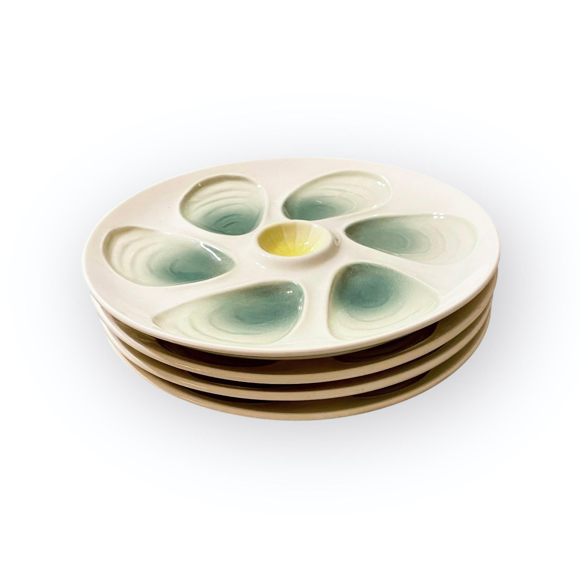 Belle Époque Antique French Salins Oyster Plates Set of Four For Sale