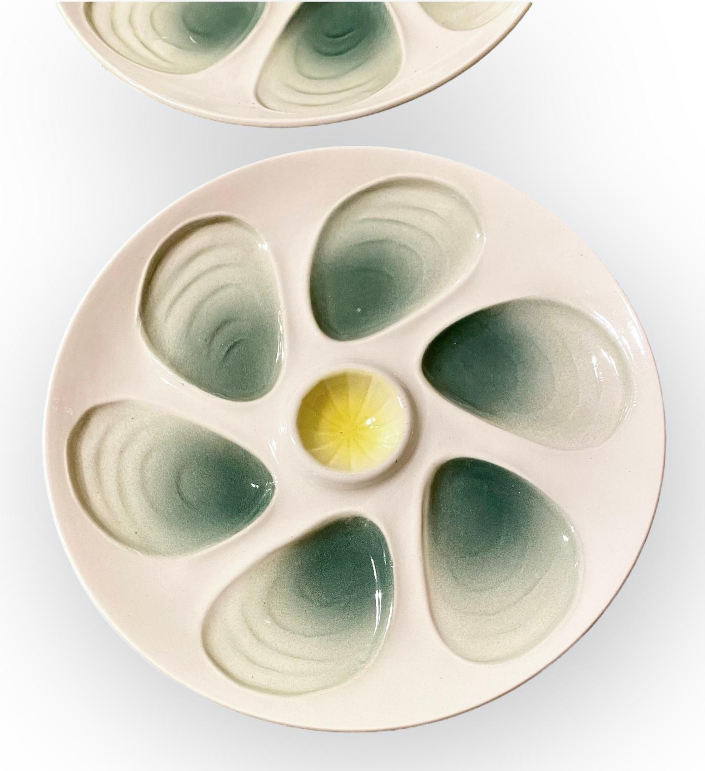 Glazed Antique French Salins Oyster Plates Set of Four For Sale