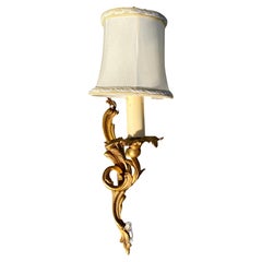 Antique French Gilt Bronze Single Arm Wall Sconce With Silk Shade