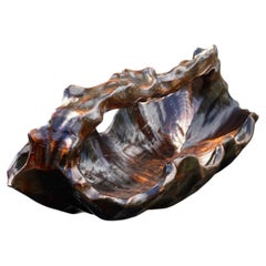 Vintage French Riviera Style Hand Carved Olive Wood Bowl