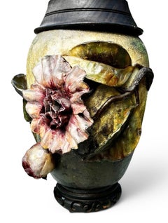 French Barbotine Majolica Vase In The Form Of A Lamp 1880’s